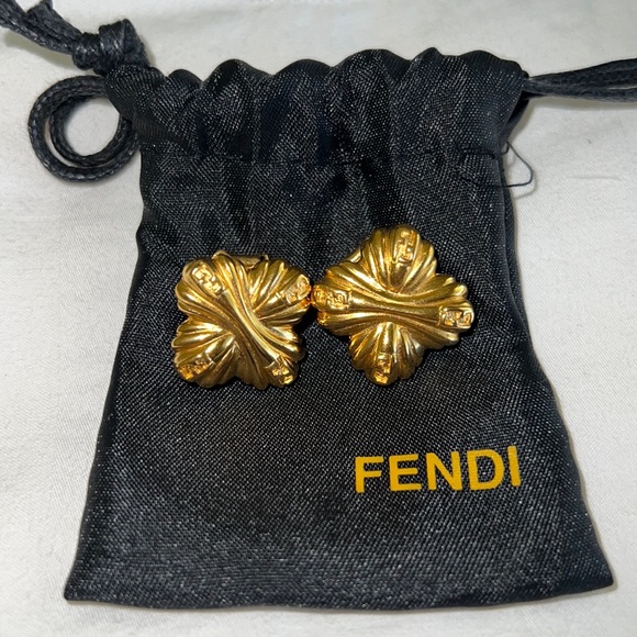 Fendi Jewelry - ✖️SOLD✖️ VINTAGE FENDI LOGO SIGNED GOLD DESIGNER RUNWAY CLIP-ON EARRINGS